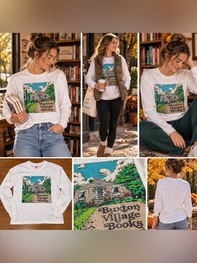 OBX Hanes White Graphic Tee with Buxton Village Books Design unisex L